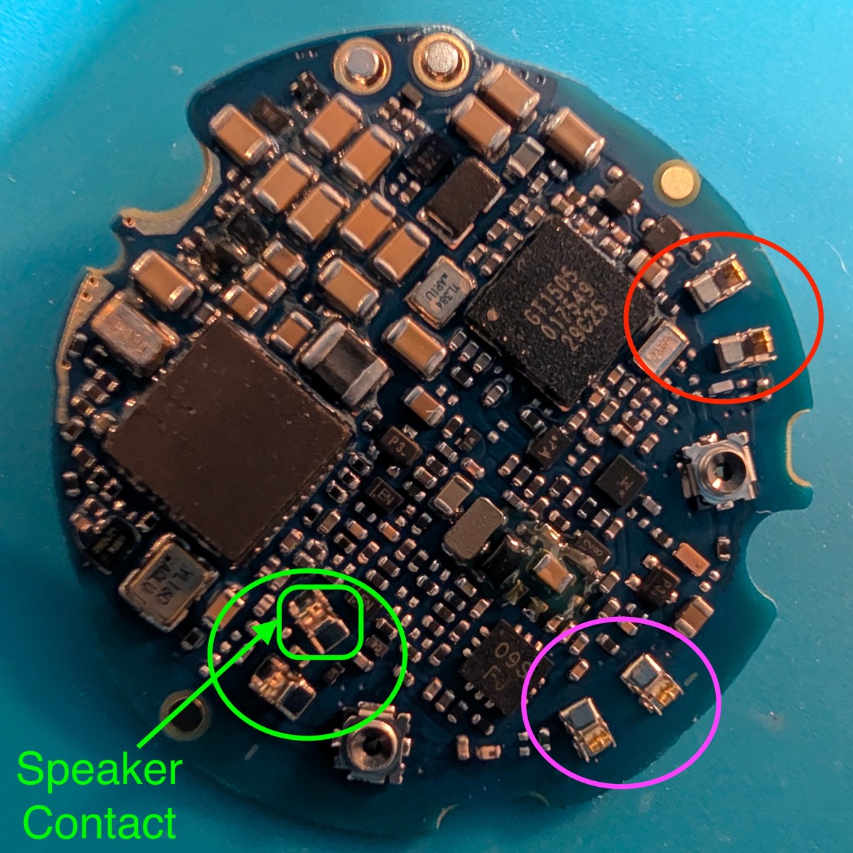 PCB component-side top-down view showing contacts
